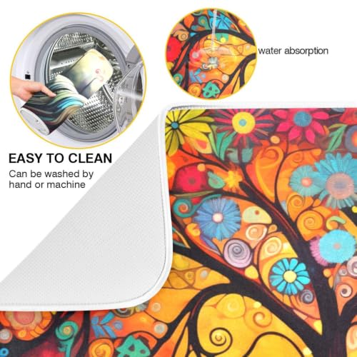 Abstract Tree Dish Drying Mat for Kitchen Counter Absorbent Microfiber Drying Pad