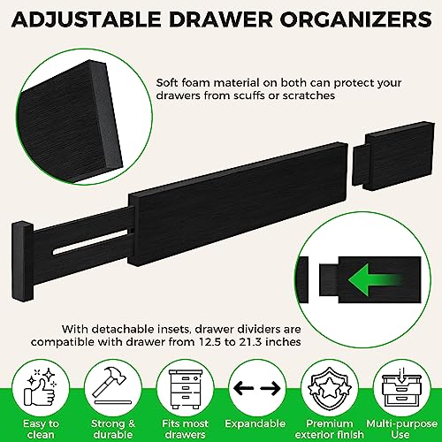 4 Pack Bamboo Drawer Dividers Organizer with Inserts 2.6'' High (4 Count)