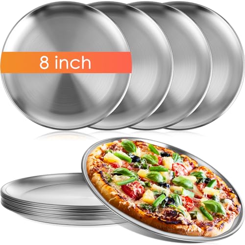 8 Pieces Silver Pizza Pans 8 Inch Bakeware (8 Count)