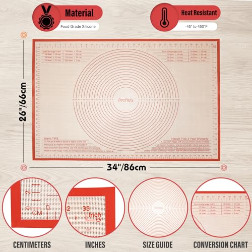 Silicone Pastry Mat 34x26 Inch Nonstick Baking Mat