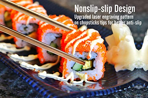 Chopsticks Reusable Titanium Plated Metal Chopsticks 304 Stainless Steel Chopstick Dishwasher safe Japanese Korean lightweight Engraved Anti