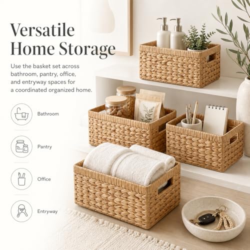Wicker Storage Baskets for Shelves (4 Count)