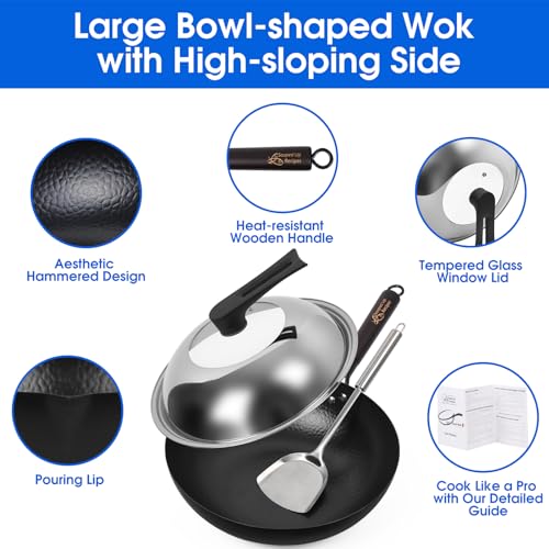 13.4 Inch Carbon Steel Wok For Electric