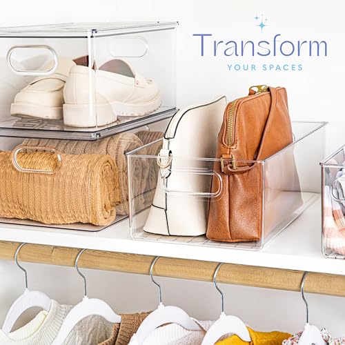 Plastic Food Storage Clear Container Bin with Handles for Organizing Kitchen