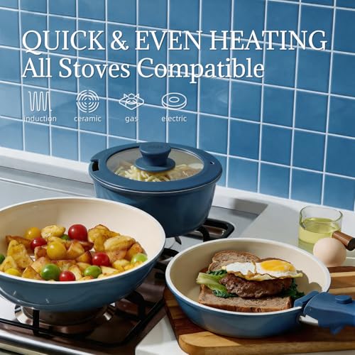 8Pcs Pots and Pans Set Nonstick Ceramic Cookware Set Removable Handle Induction Kitchen Cooking Set with Frying Pans and Sauce Pan
