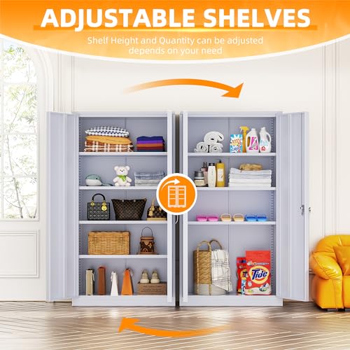 Metal Storage Cabinets 72” Cement Grey Garage Steel Storage Cabinet with Doors and Shelves