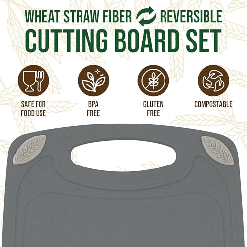 2 Piece Reversible Cutting Board Set Made with Natural Wheat Straw Fiber (2 Count)