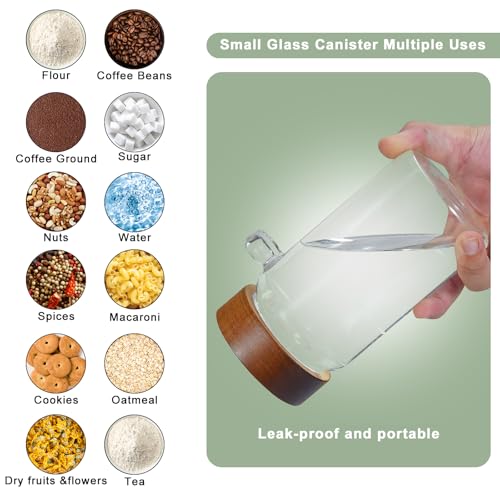 18 oz Glass Spice Jars with Spoons Wooden Airtight Lid Sugar Coffee Ground Canister Round Glass Food Storage Container for Herb Seasoning Cookies Tea Condiment Salt