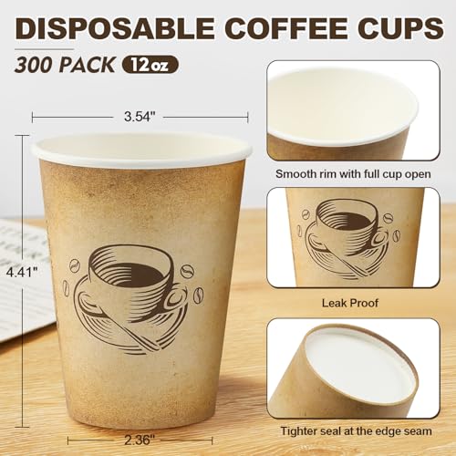 300 Pack 12oz Disposable Paper Coffee Cups Retro Design (300 Count)