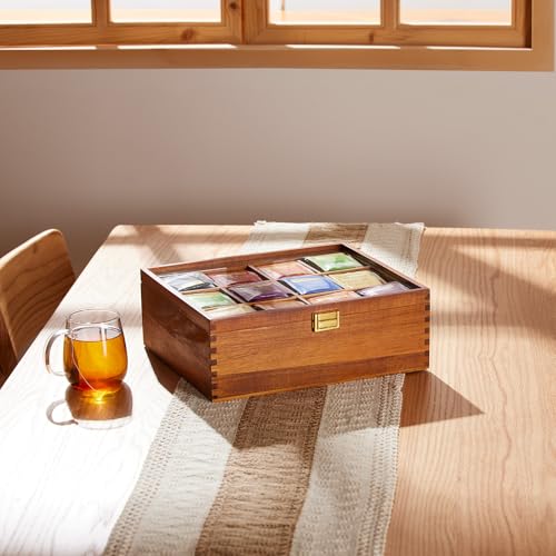 Wood Tea Bag Organizer with Clear Glass Lid (12 Count)