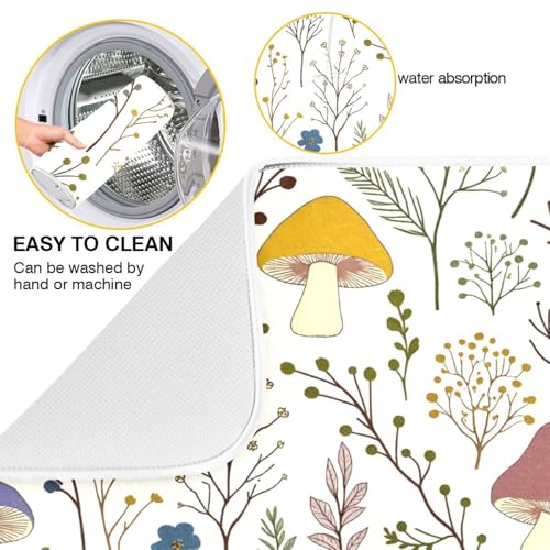 Cute Mushroom Wild Plant Dish Drying Mat for Kitchen Counter Absorbent Microfiber Drying Pad