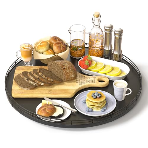 16 Inch Oak Lazy Susan Organizer with Black Metal Rail