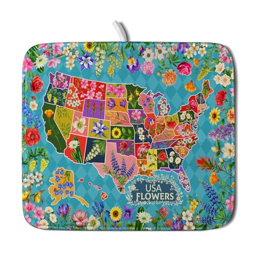 Flower Map Dish Drying Mat American Floral Decoration Coffee Mat for Kitchen Counter