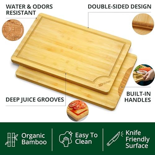 3 Piece Bamboo Cutting Board for Kitchen Butcher Block for Chopping Meat