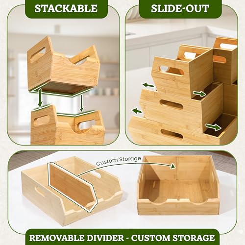 3 Tier Bamboo Pantry Storage Bins (3 Count)