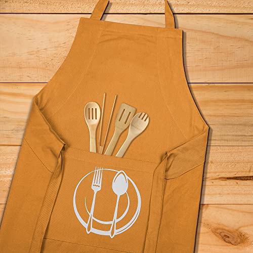 Unisex Cotton Apron With Printed Pocket Yellow 24x36
