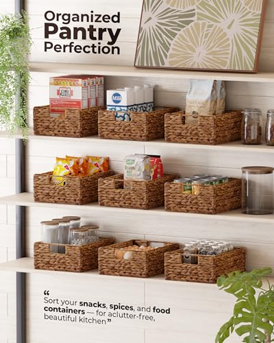 Woven Water Hyacinth Storage Baskets with Handles