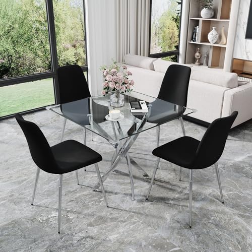 36" Square Glass Dining Table Set for 4 (5 Count)