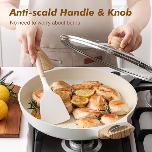 12.5inch Ceramic Nonstick Frying Pan Paella Pan with Lid