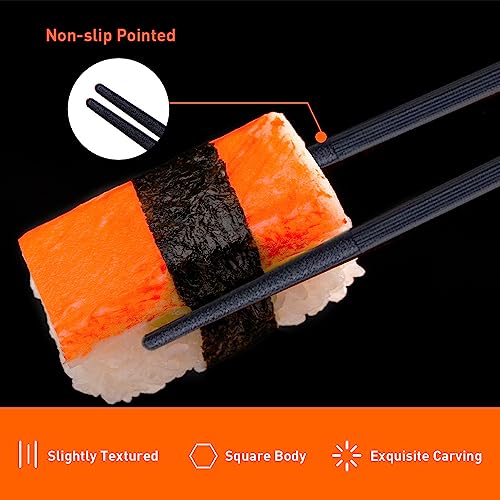 5 Pairs Reusable Chopsticks Premium Fiberglass Cute Japanese Korean Style Dishwasher Safe Chop sticks 9.5 Inch Gift Set