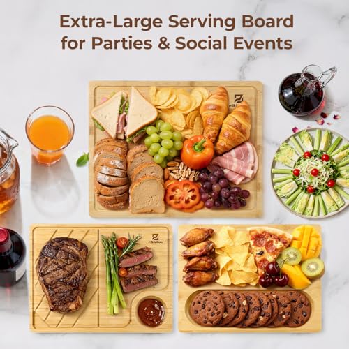Bamboo Cutting Boards Set of 4 for Kitchen with Wood Storage Stand (3 Count)