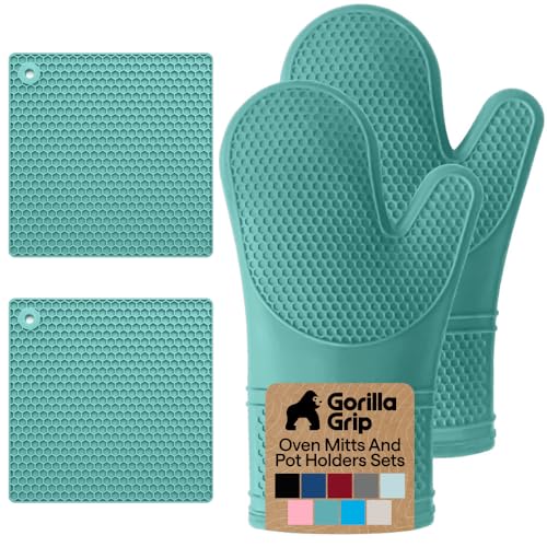 BPA Free Silicone Oven Mitts and Pot Holders Set (4 Count)