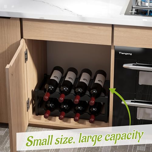 Bamboo Wine Rack Wine Storage Cabinet Shelf 8 Bottle Wine Racks Countertop Sturdy for Kitchen Dining Room Pantry
