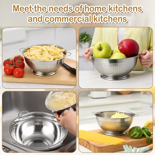 2 Pack 5 Quart Heavy Duty Stainless Steel Colander with Footed Base and Handles Pasta Spaghetti Berry Fruit Vegetable Kitchen Food Strainer Basket (2 Count)