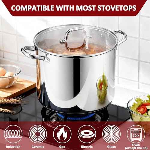 20-Quart 18/10 Stainless Steel Stock Pot with Lid, Large Heavy Duty Soup Pot Compatible with Electric, Gas, Induction and Gas Cooktops, Non-Toxic & Corrosion Resistant, Dishwasher Safe