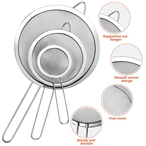 3Pcs Super Wire Extra Fine Mesh Strainer with Handle (3 Count)