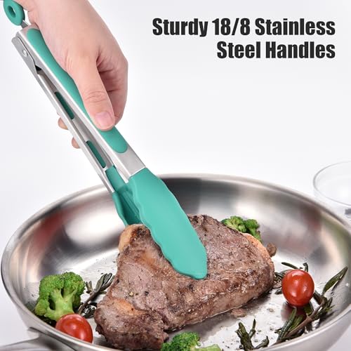 Kitchen Tongs with Silicone Tips for Cooking Serving