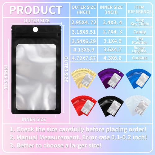 200 Pack Resealable Mylar Holographic Bags Food Storage Smell Proof Bags with Front Window Foil Packaging Pouch for Candy Sample Jewelry Small Business 3.54×6.29 Inch (200 Count)