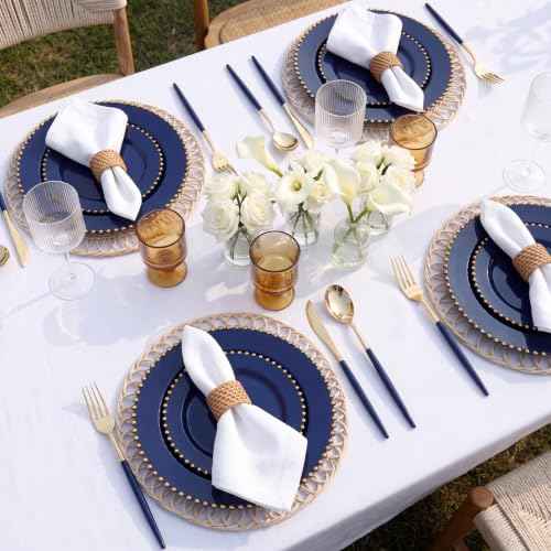 100PCS Navy Blue Plastic Plates with Gold Trim for Party Banquets (100 Count)