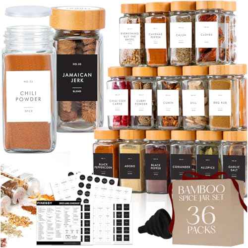 36 Thick Glass Spice Jars With Bamboo Lids (36 Count)