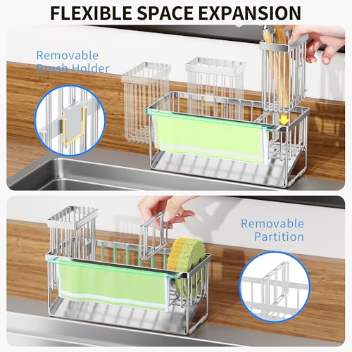 Kitchen Sink Caddy Organzier with High Brush Holder