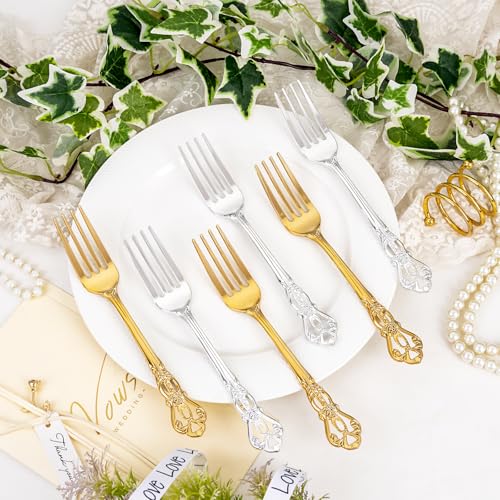 150PCS Gold Plastic Forks 8.1inch Vintage Baroque Forks for Wedding (150 Count)