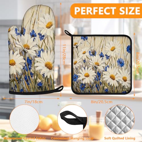 Daisy Flowers Oven Mitts and Pot Holders Sets 4Pcs