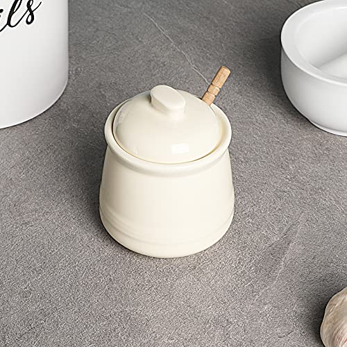 Porcelain Honey Jar with Lid and Honey Dipper (12 Ounce)