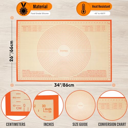 Silicone Pastry Mat 34x26 Inch Nonstick Baking Mat