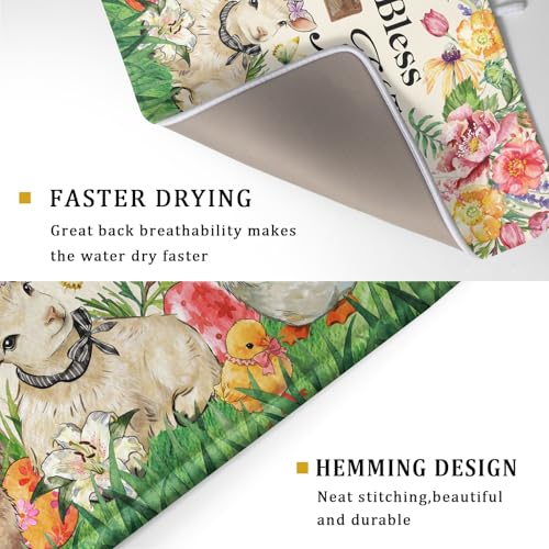Easter Farmhouse Dish Drying Mat Funny Animal Microfiber Dish Pad for Kitchen Counter Large 18 X24 In