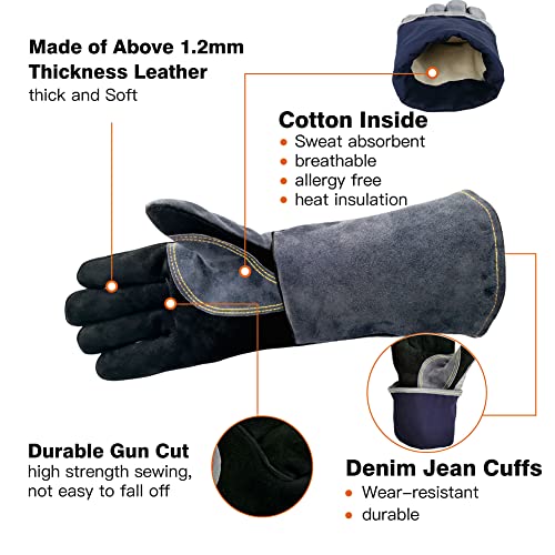 16 In,932℉,Welding Gloves,Fireplace Glove,Fire & Heat Resistant,XL