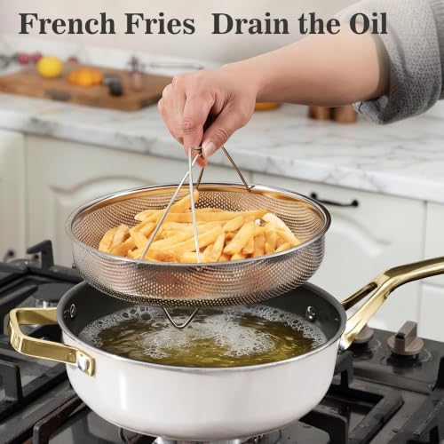 10-in-1 White Ceramic Nonstick Deep Saute Pan Set With Steamer & Lid, 4QT