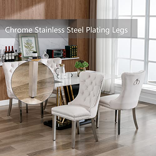 Beige Velvet Dining Chairs Set of 4 (4 Count)
