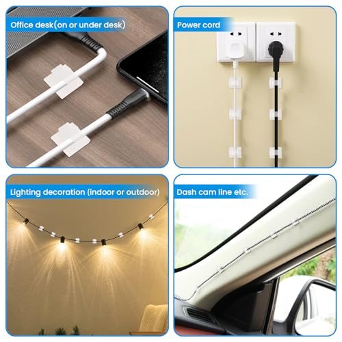 30 Pcs Adhesive Cable Clips for Cord Management Under Desk Nightstand Phone PC Charger Plug Speaker TV Cord Holder Keeper Hook Wall Wire Organizer Car Dash Cam Ethernet Christmas Light (30 .)