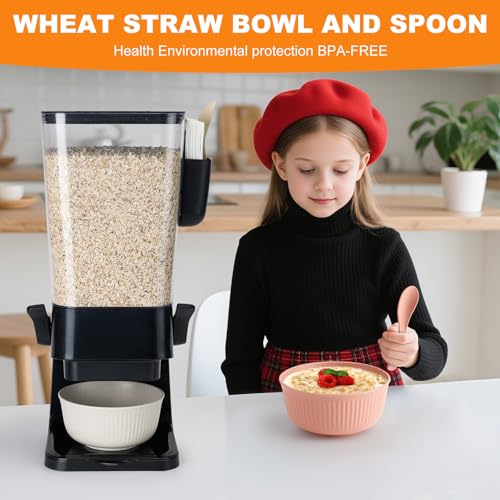 Cereal Dispenser Countertop Black 2 Pack with Bowls Spoons Cutlery Box