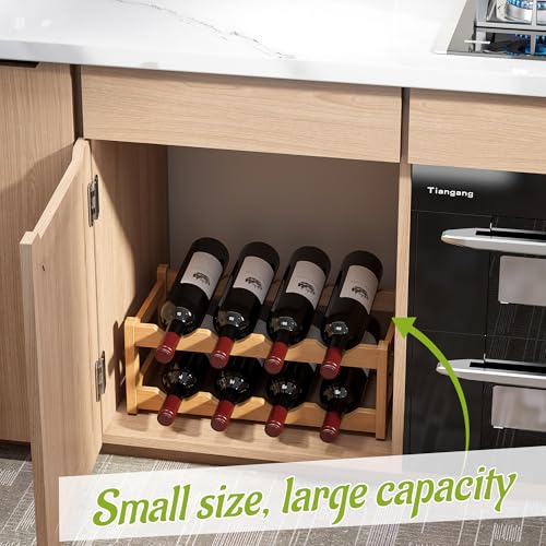 Bamboo Wine Rack Wine Storage Cabinet Shelf 8 Bottle Wine Racks Countertop Sturdy for Kitchen Dining Room Pantry