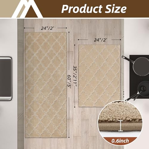 Soft Kitchen Rugs Set of 2 Non Slip 24"x36"+24"x60" (25.984 Sq Ft)