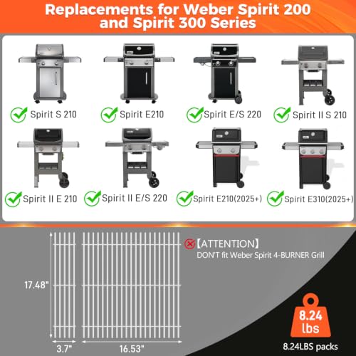 17.5 Inch Grill Grates for Weber Spirit 200 & Spirit 300 Series (2 Count)