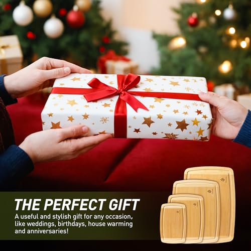 Bamboo Cutting Board Set Non Slip Feet Over Sink Men Husband Birthday Christmas Xmas Valentines Father Day Gifts Ideal from Wife Romantic Anniversary Best Cool Gadget Awesome Who Have Everything (4 Count)