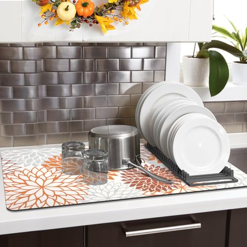 2PCS 17" x 32" Fall Dish Drying Mat & 24" x 5.5" Sink Splash Guard (2 Count)
